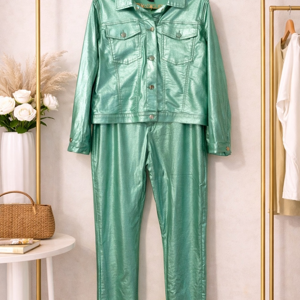 Ashley Stewart Metalic Teal Jacket & Pants
